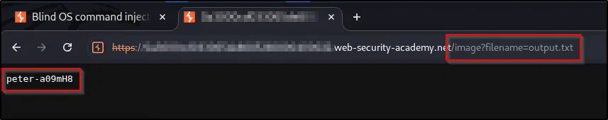 Browsing /image?filename=output.txt returns the whoami output (the current user), solving the lab.