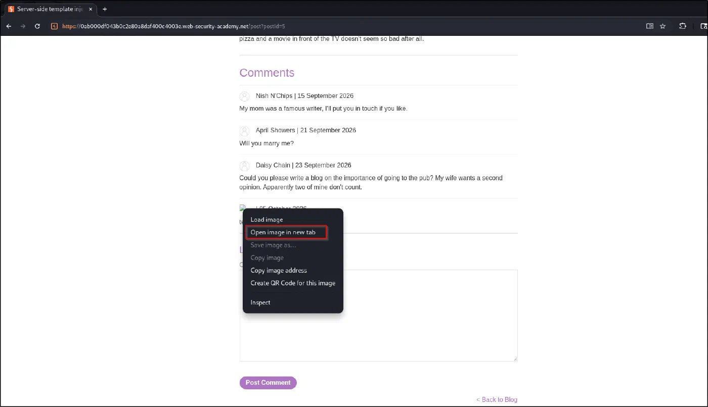 The comment avatar is a broken image; opening it in a new tab