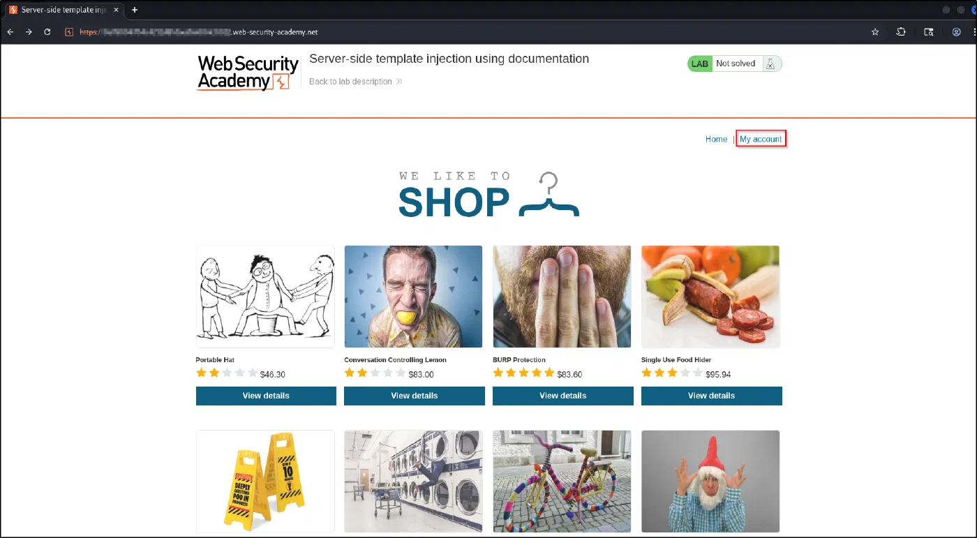 The shop home page; head to My account.