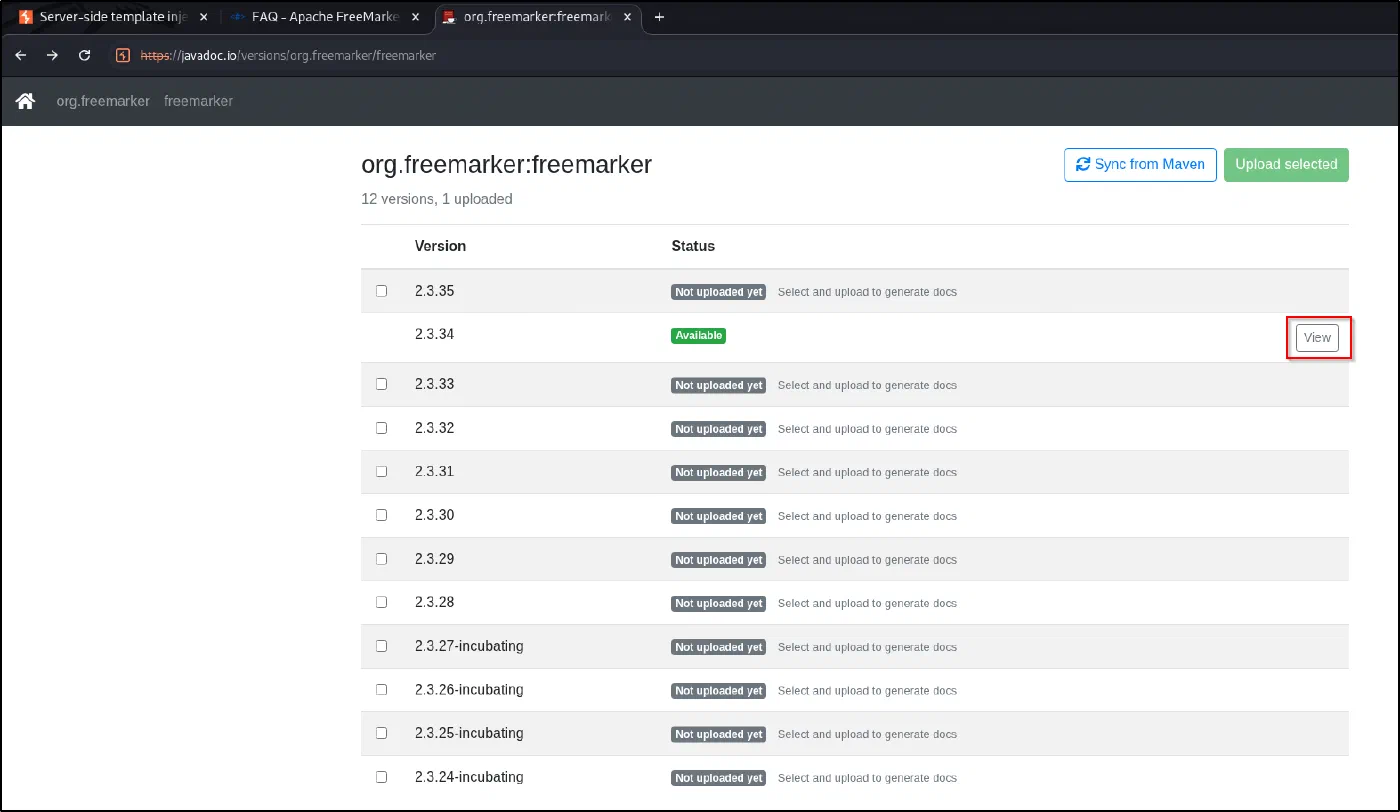 The published FreeMarker Javadoc on javadoc.io.