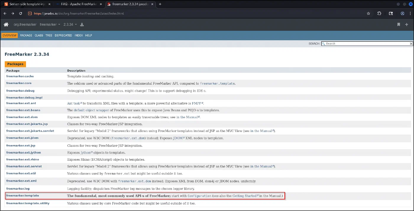 Package overview; the interesting one is freemarker.template.utility.