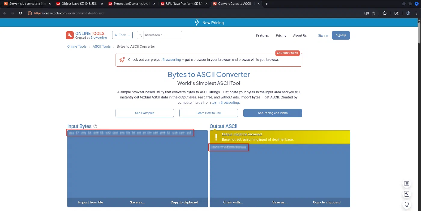 Converting the leaked decimal bytes to ASCII to recover the password