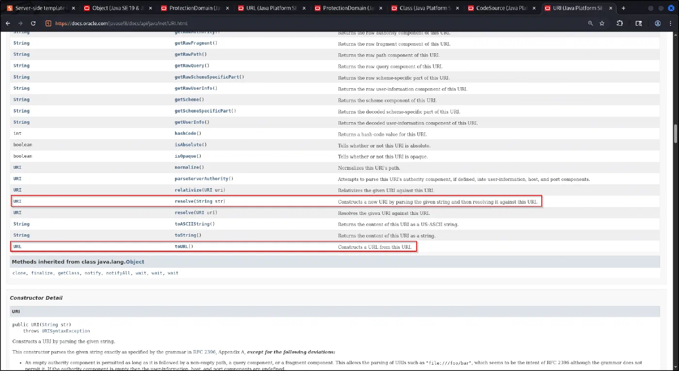 The java.net.URI class with resolve and toURL highlighted