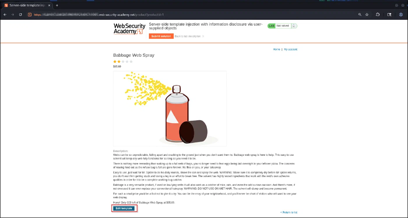 Product page with the Edit template button