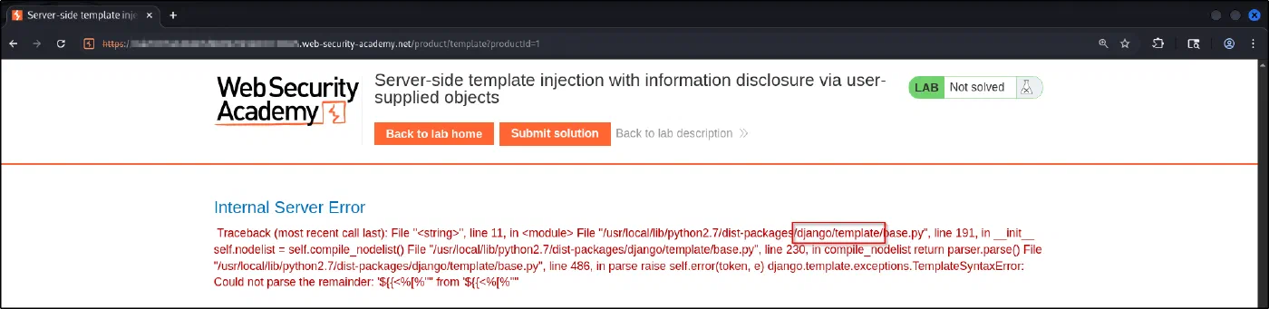 Internal Server Error with a Django traceback