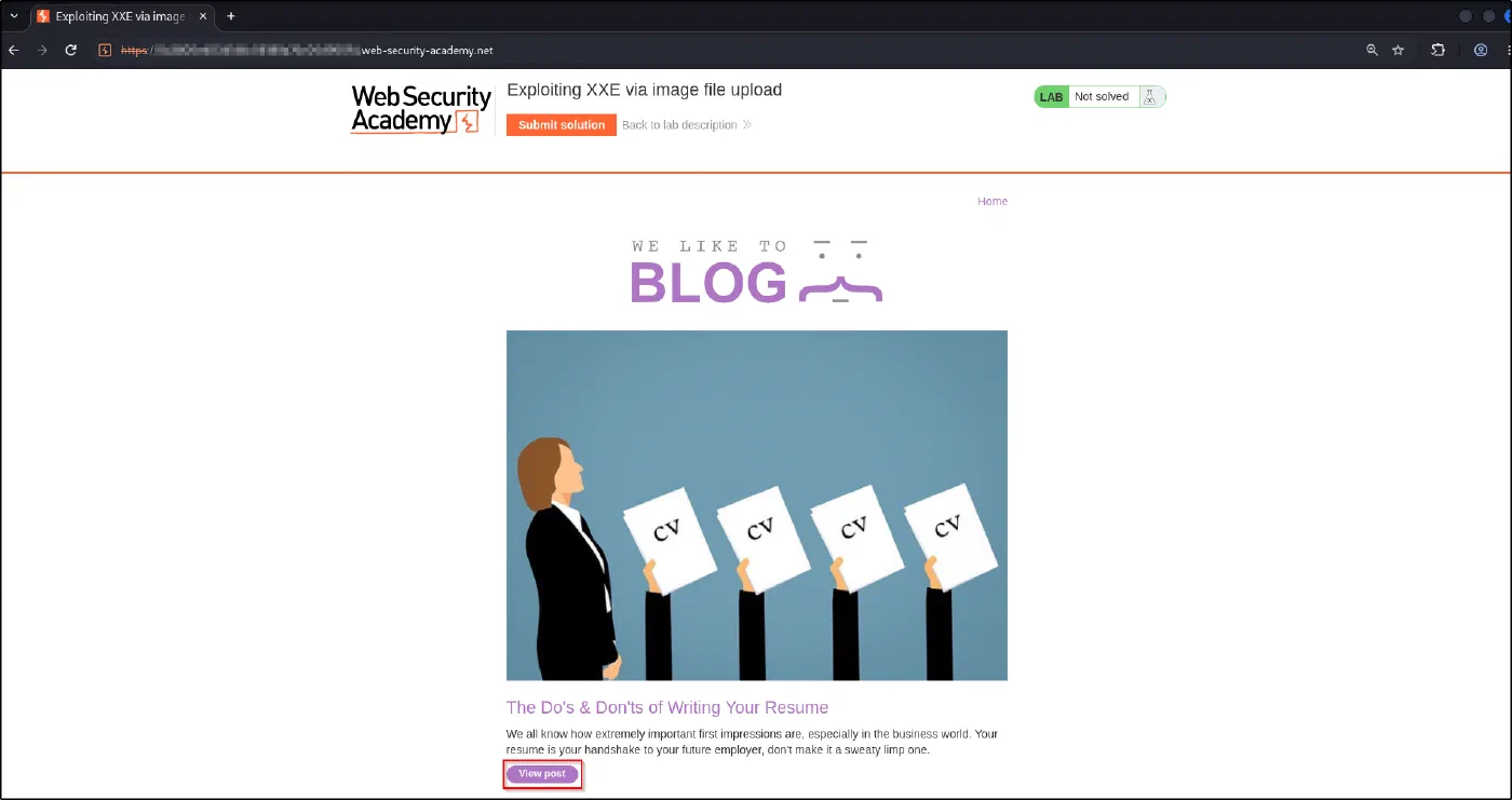 The lab blog home page with a View post button