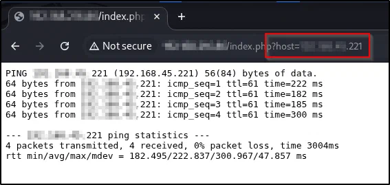 index.php?host= pinging the attacker machine