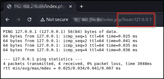 index.php?host=127.0.0.1 returning ping output for localhost